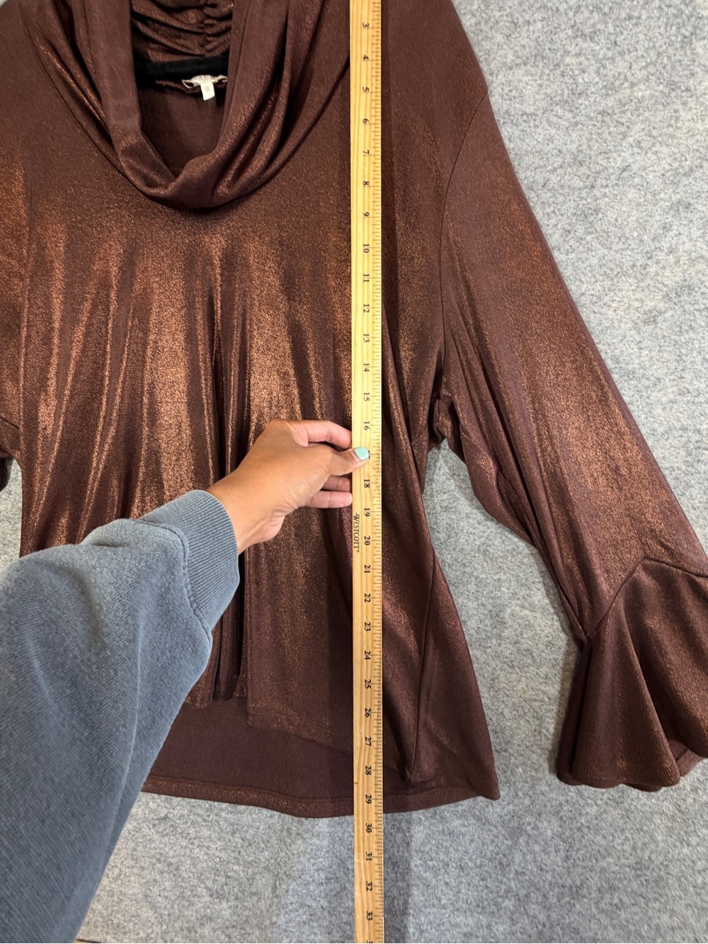 Laura Plus Metallic Brown Cowl Neck Tunic Top 3X Bell Sleeve Party Boho Holiday - Picture 5 of 14